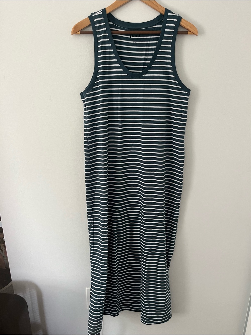 Pact Striped Tank Midi Dress - greenish blue & White NWOT